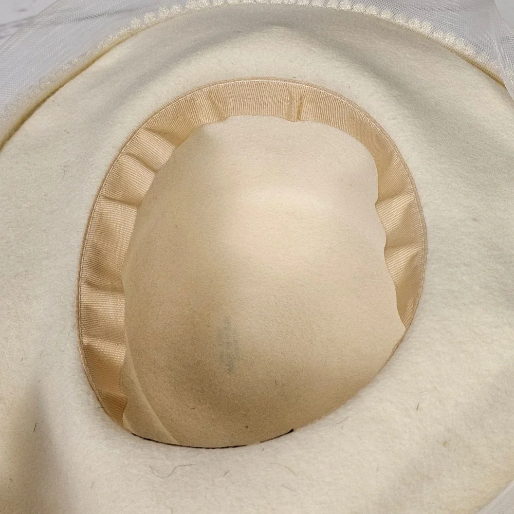 Vintage Church Hat Cream Formal Dress‎ Hat Pearl Beaded Wedding Party - Picture 9 of 13